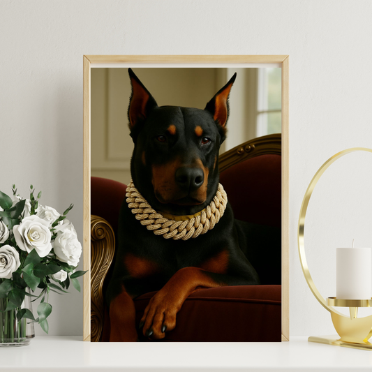 Royal Doberman with Gold Chain – Luxury Pet Wall Art (Digital Download)