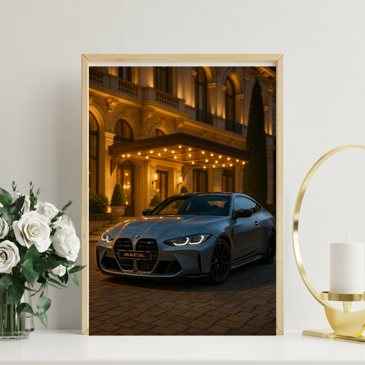 Blue Luxury Coupe by Night – Hotel Entrance Digital Wall Art