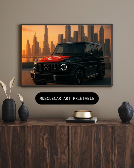 Dubai Sunset Drive – Black Luxury SUV Art Print Turkey